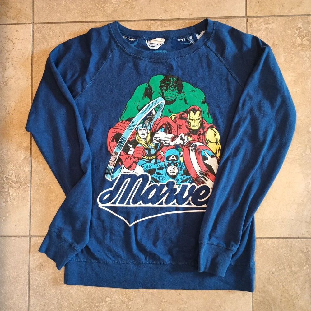 Marvel Reversible Sweatshirt Raglan Long Sleeves Size Small/Medium‎ Blue